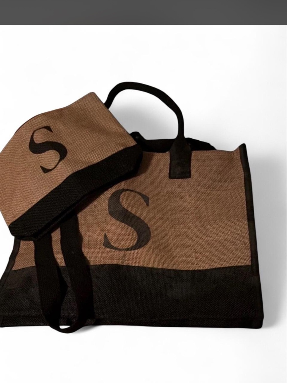 Brown and Black Canvas Tote Bag with Monogram "S" - women Bags